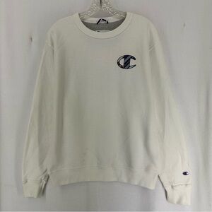 Champion Logo Front Back Crewneck Sweatshirt Men’s‎ Medium White